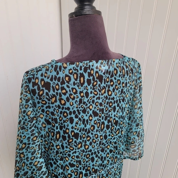 Mud Pie Womens Blue Green Brown Yellow Leopard V-Neck Swim Cover Up Tie L/ XL - Picture 12 of 14